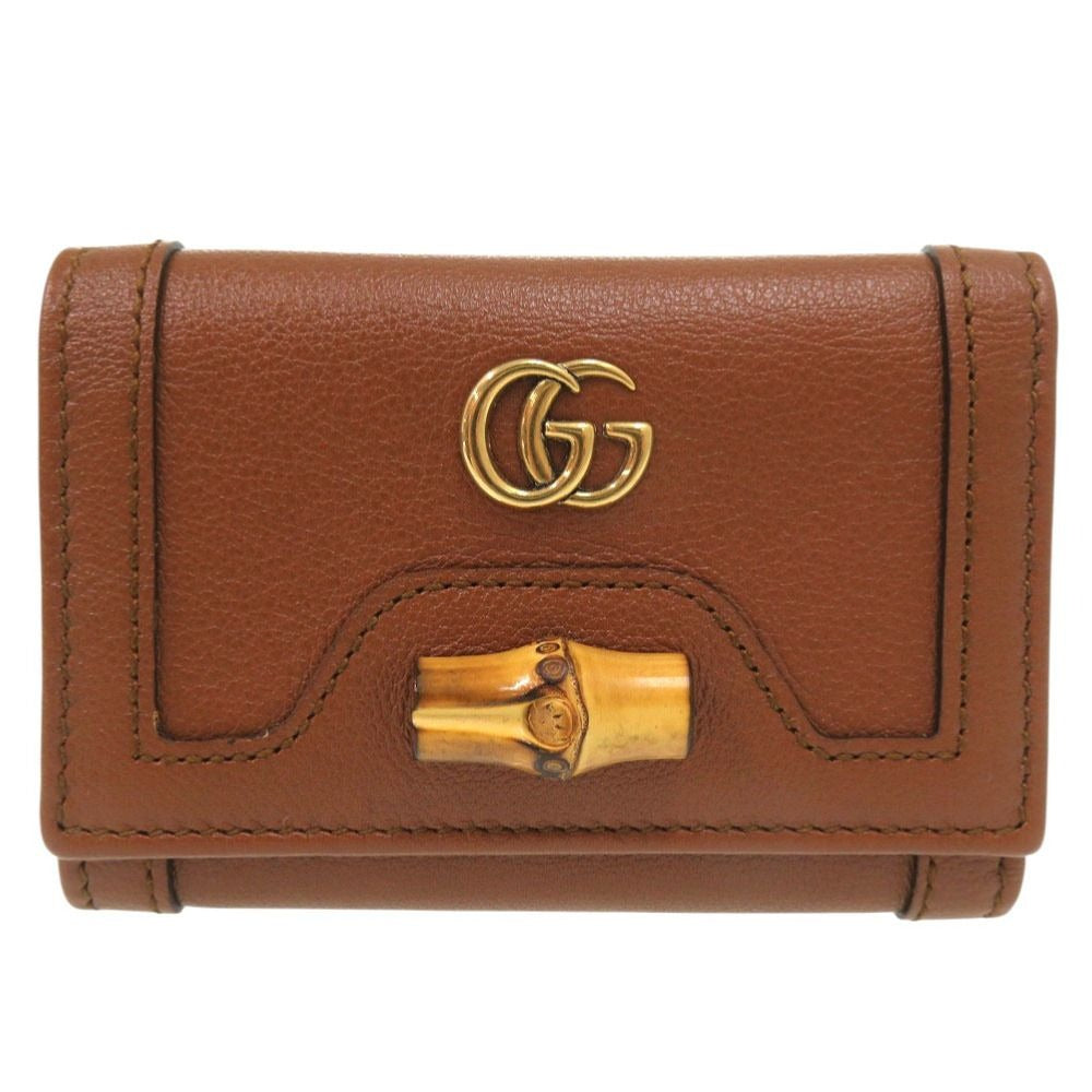 Gucci Diana Bamboo Compact Wallet GG Marmont Gold Leather