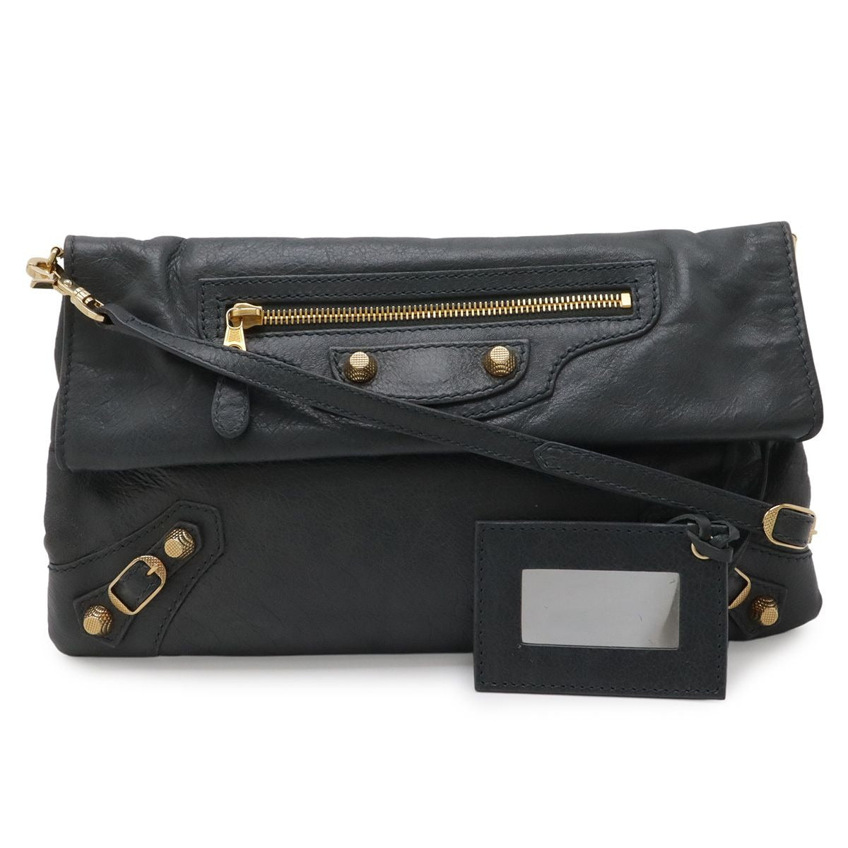 Balenciaga the Giant Envelope Clutch 2-Way Shoulder Bag Leather Dark Gray Gold
