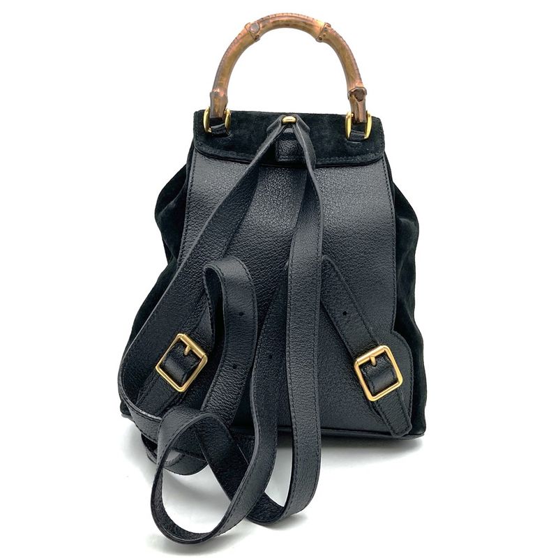 Gucci 00319560030 Backpack Daypack Black Suede/leather Bamboo Women's