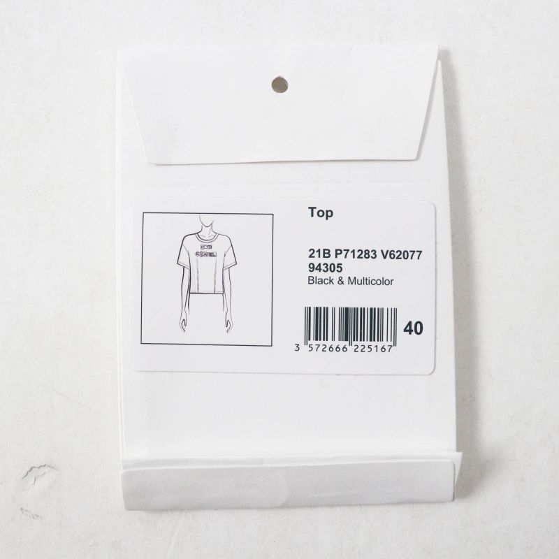 CHANEL 21B P71283 100% Cotton COCO Patch Short Sleeve T-shirt With Rhinestones