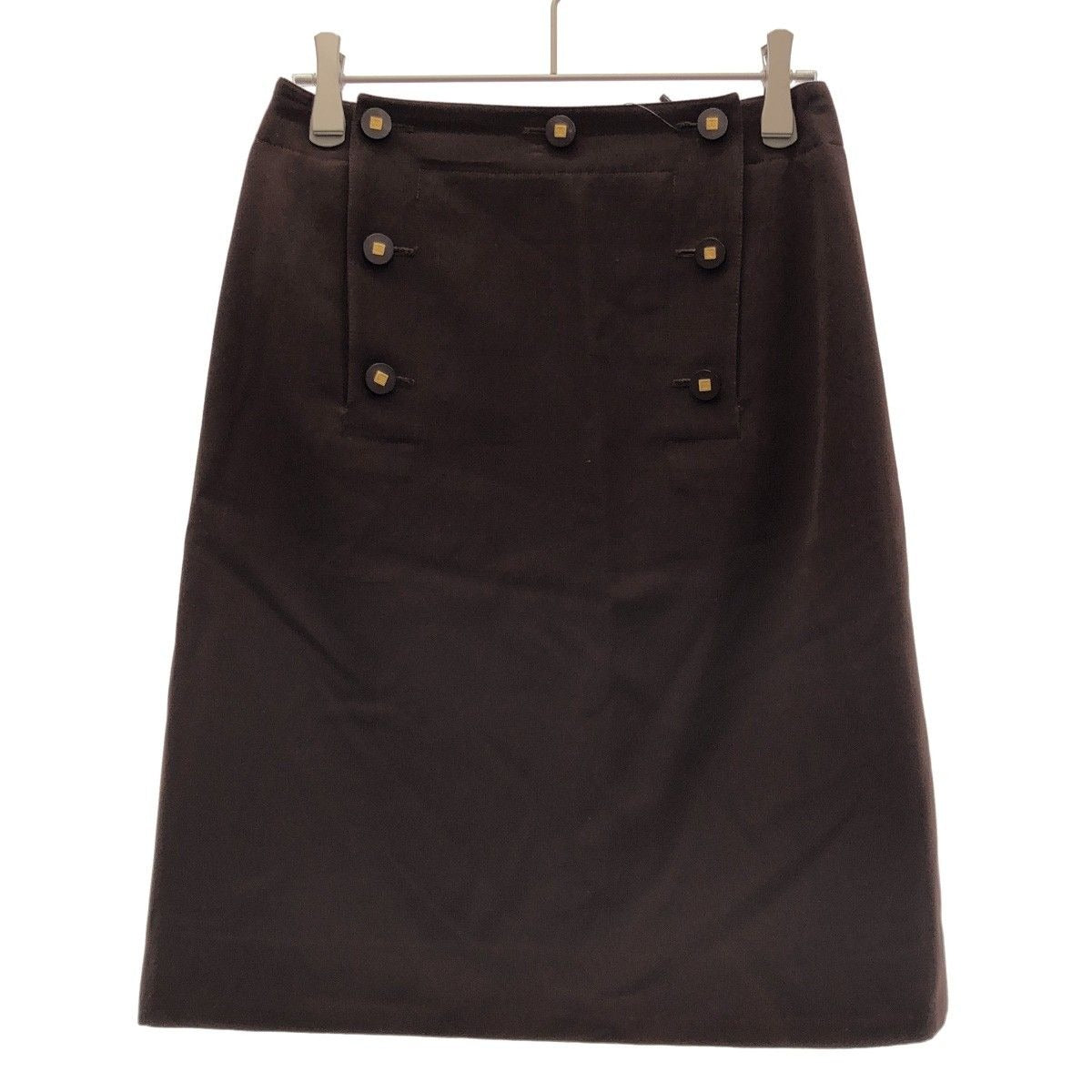 Chanel CC Logo Button Wool Skirt Brown 36