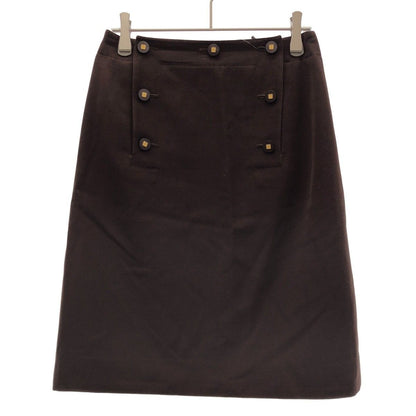 Chanel CC Logo Button Wool Skirt Brown 36