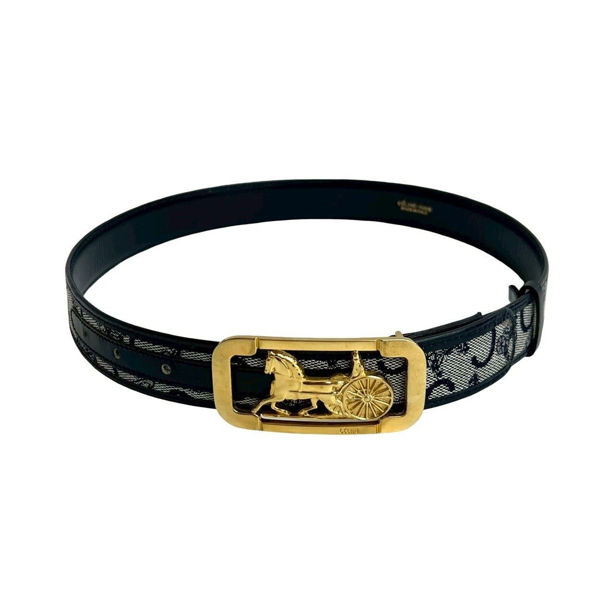 Celine Vintage Horse Carriage Hardware Buckle Logo Leather Belt — view 3
