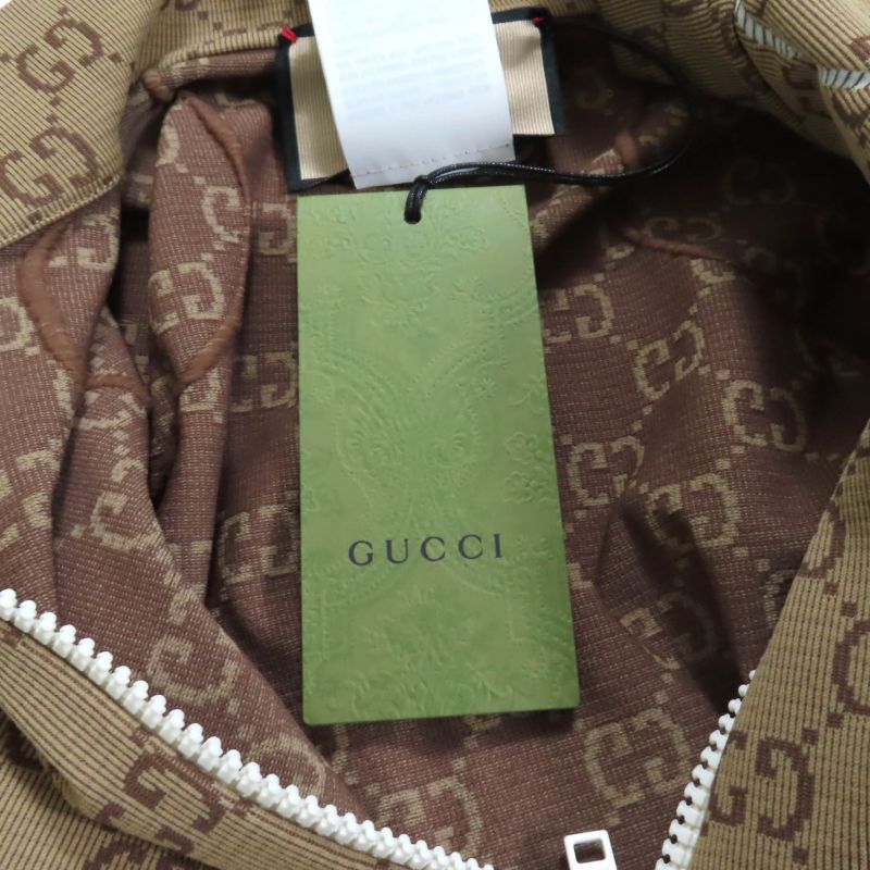 Gucci 23SS 715524 GG Pattern Half Zip Cropped Jersey Top Beige Brown M Made In