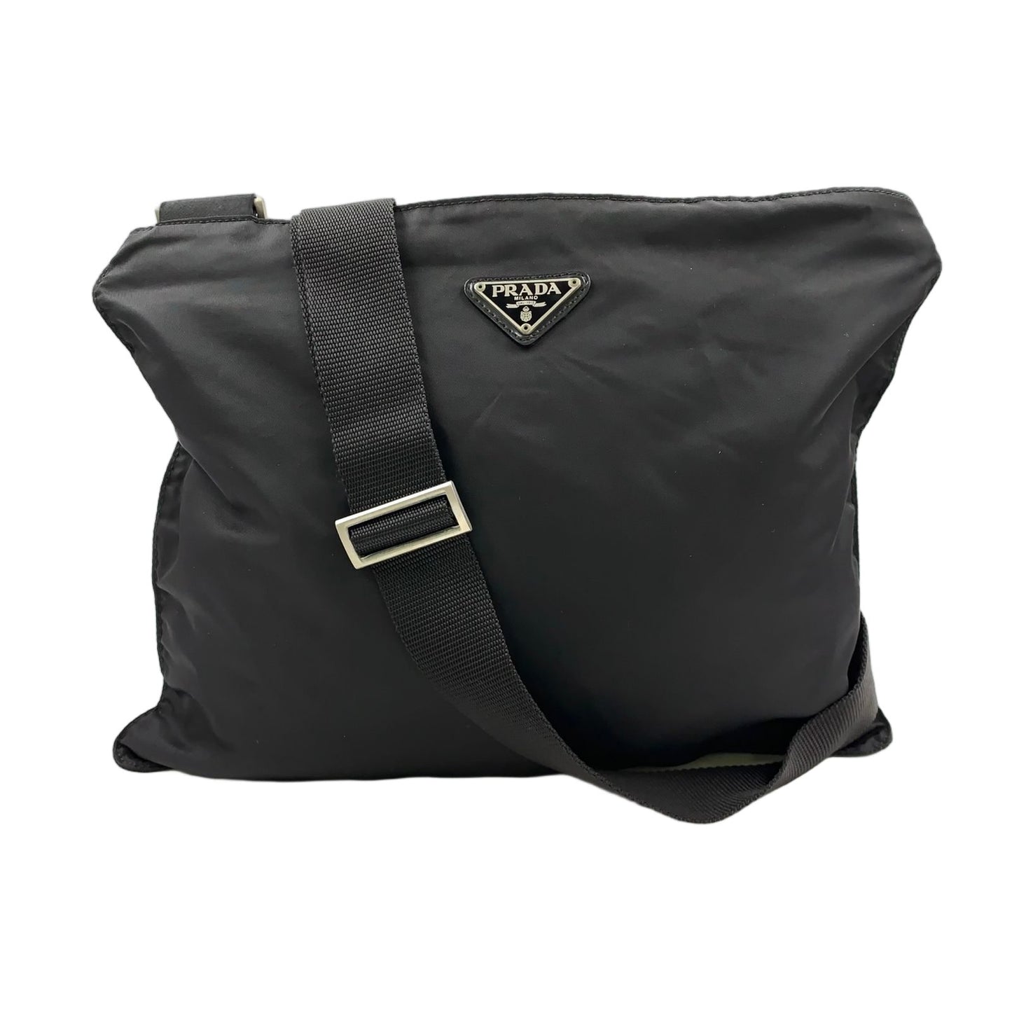 Prada New Nylon Black Shoulder Bag Silver