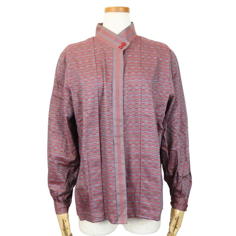 Christian Dior Blouse Long Sleeve Top M - Purple Gray Brown Multicolor Total