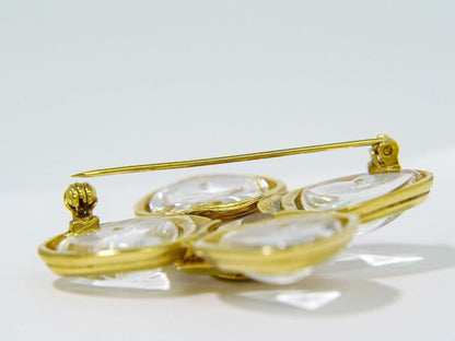 Authentic Chanel Coco Mark Gripore Clear Stone Brooch GP Gold Plated Coco Mark