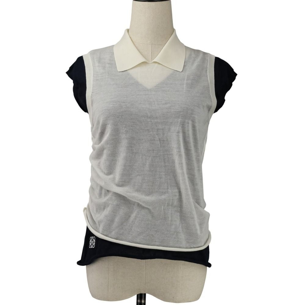 Loewe Drape Top Cashmere M Navy White
