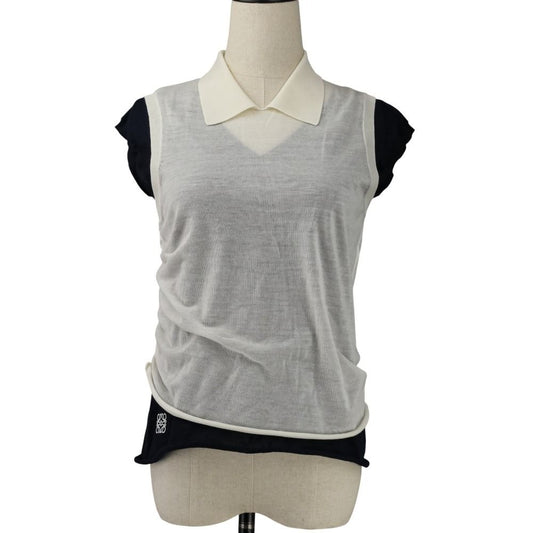 Loewe Drape Top Cashmere M Navy White