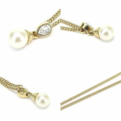 Christian Dior Necklace Faux Pearl Stone Gold GP Plated Jewelry Accessories