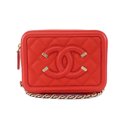 Chanel CC Filigree-mini Chain Shoulder Bag Red Caviar Leather