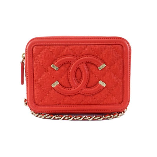 Chanel CC Filigree-mini Chain Shoulder Bag Red Caviar Leather