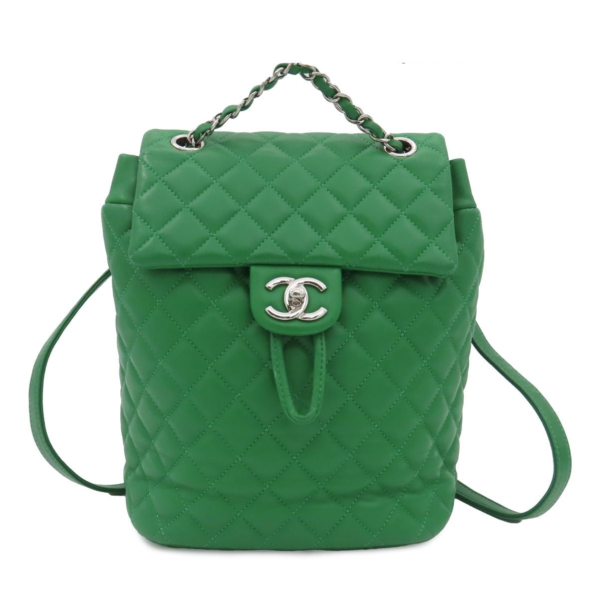 Chanel Chain Backpack Quilted Green Silver Lambskin