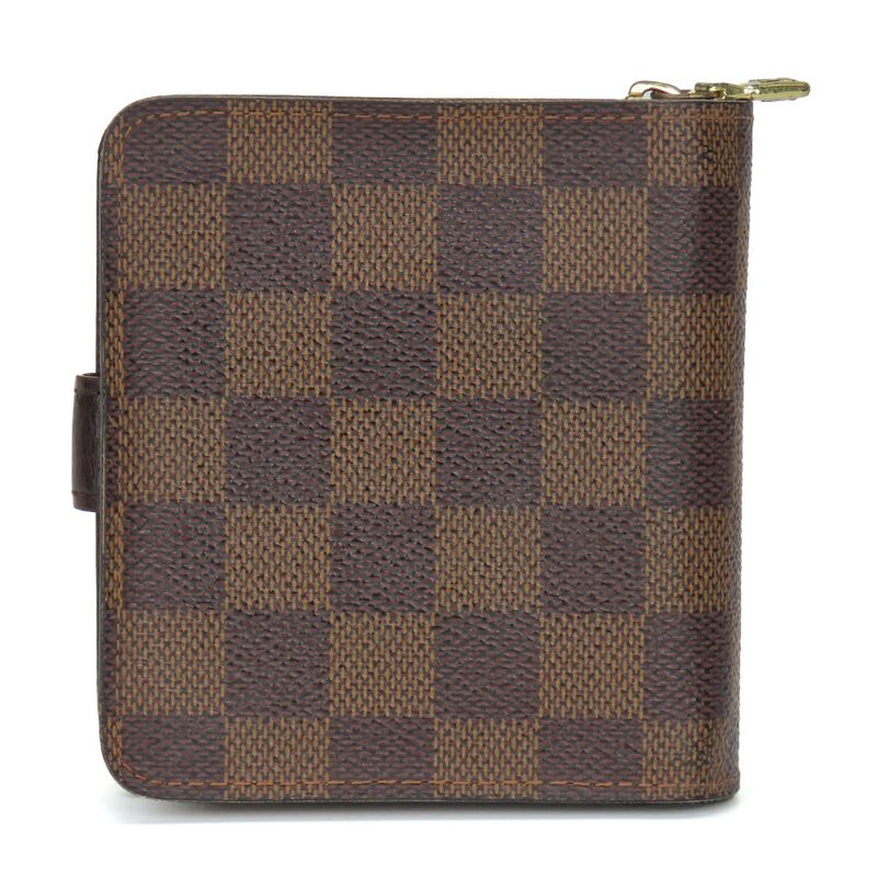 Louis Vuitton Bifold Wallet Compact Zip N61668 Damier Ebène Brown Gold Hardware