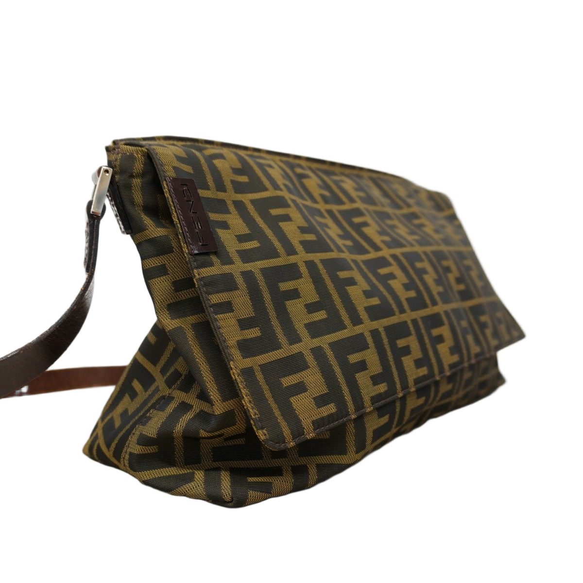 Fendi Shoulder Bag Zucca Nylon Canvas Brown Silver — view 2