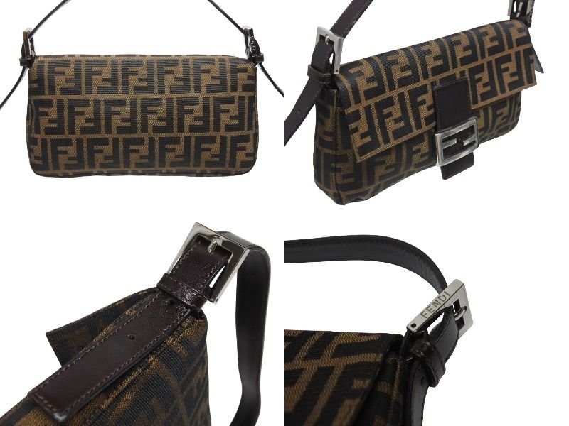 Fendi Mamma Baguette Bag Zucca Pattern Canvas Leather Brown Silver — view 3