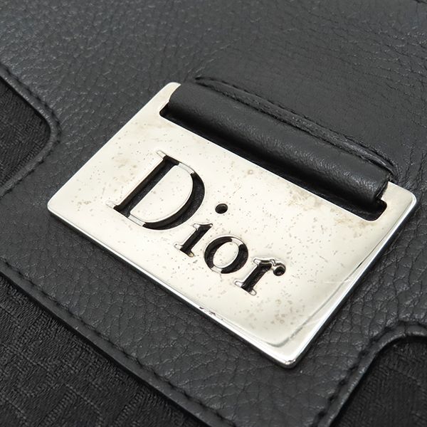 Christian Dior Shoulder Bag Trotter Leather Jacquard Black and Navy Silver