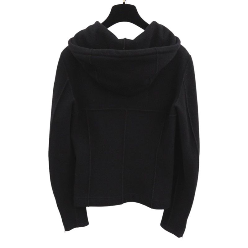 Chanel Sport Line Zip Up Coco Mark P21951 Size 38 Wool Black Hoodie Black 1017