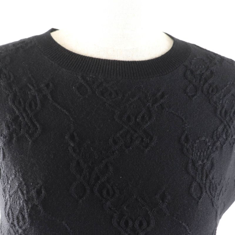 Hermes Cashmere Silk Blend Crew Neck French Sleeve Dress Black 34 Made In Italy