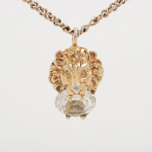 Gucci Michele Lion Head Necklace With GP And Rhinestones