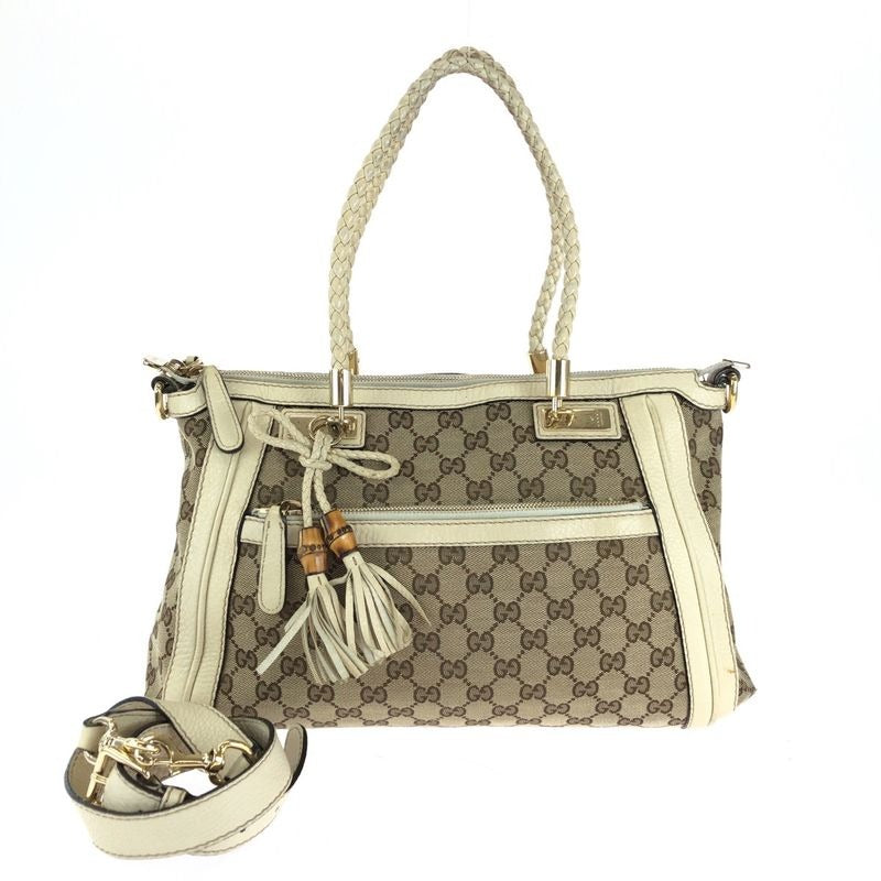 Gucci Bella Beige Ivory Gold Hardware GG Canvas Shoulder Bag Handbag