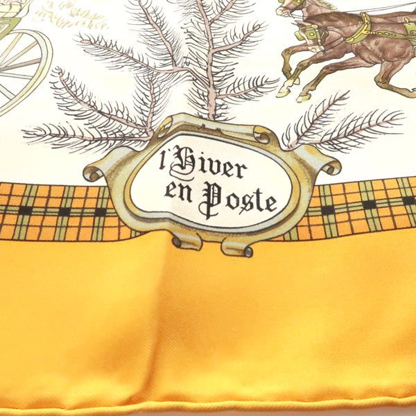 Hermes Carre 90 BULL & Mouth Western Coach Office Mail Coach Yellow Scarf Hermes