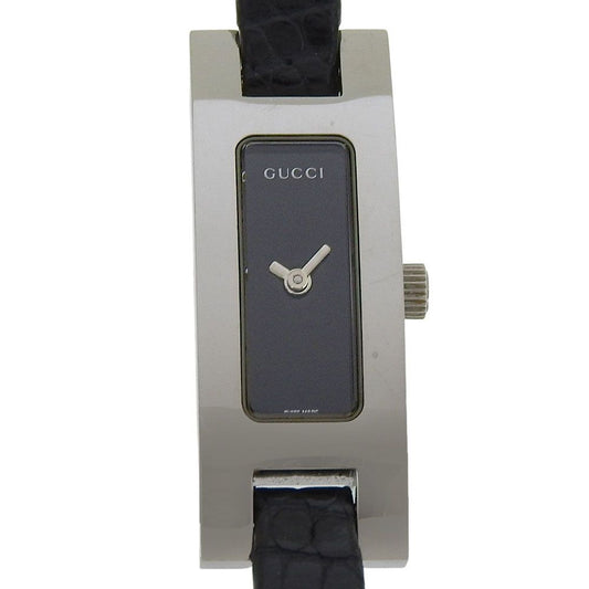 Gucci Stainless Steel Leather Quartz Analog Display Black Dial Watch