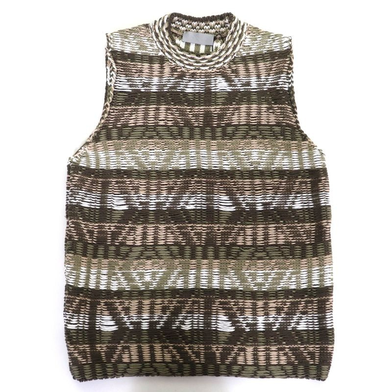 Christian Dior Homme 383 M636 At544 100% Cotton Woven Pattern Crewneck Knit Vest Khaki
