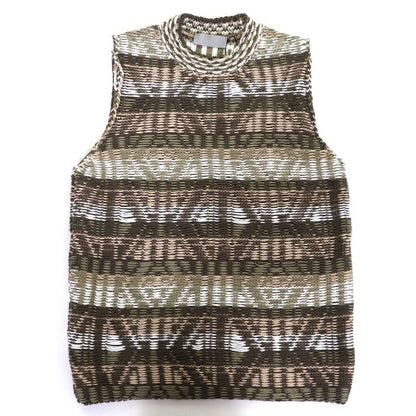 Christian Dior Homme 383 M636 At544 100% Cotton Woven Pattern Crewneck Knit Vest Khaki