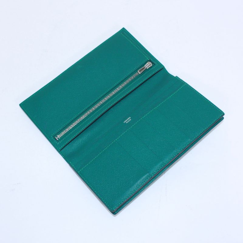 Hermes Bearn Vaux Epson Green Wallet Silver