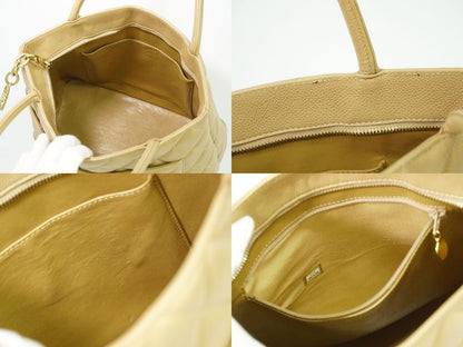 Authentic Chanel Coco Mark Revival Tote Handbag Caviar Skin Leather Beige Coco