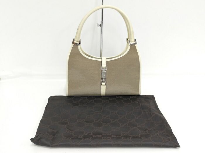 Gucci Shoulder Bag Jackie Hardware Canvas Ivory Brown 0021068