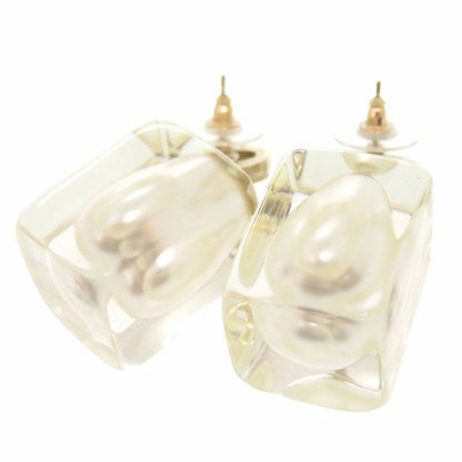 Chanel Coco Mark Faux Pearl Plastic Stone Gold Earrings 0563 Chanel