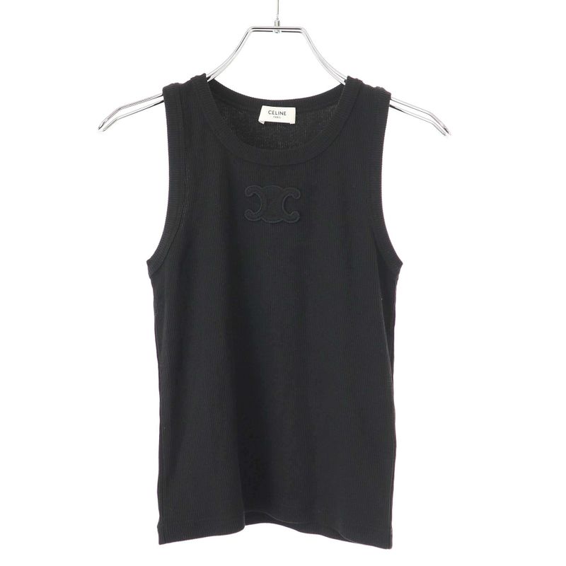 Celine 25ss Triomphe Ribbed Tank Top 2x45n0v19.38no Black XS