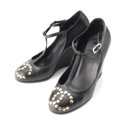 Chanel Coco Mark Bijoux Studded Heel Shoes Pumps Black 37