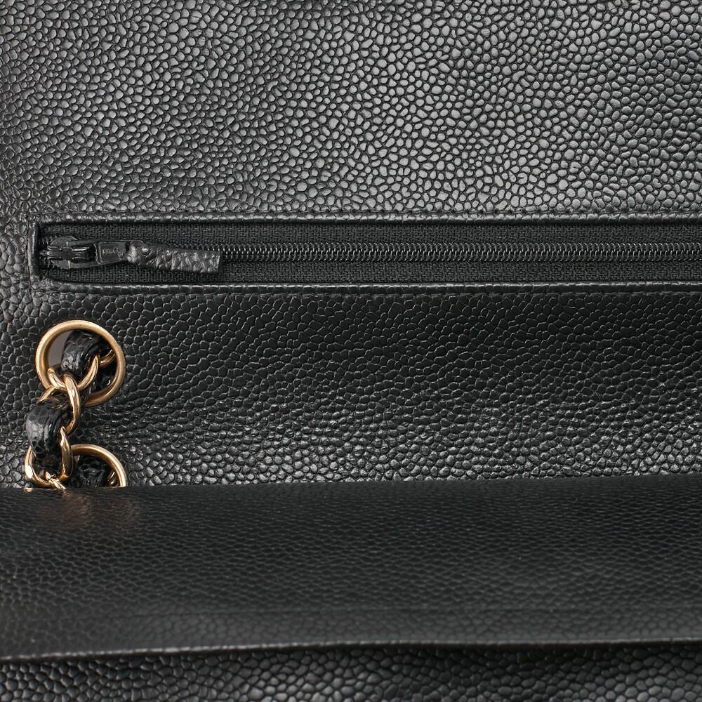 Chanel Chain Shoulder Bag Matelasse Double Flap 25 Caviar Skin Black (gold