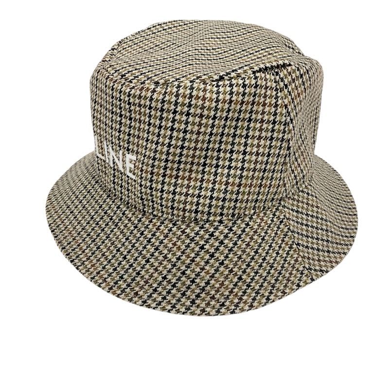 Celine Hat Wool Brown Logo Houndstooth Bucket