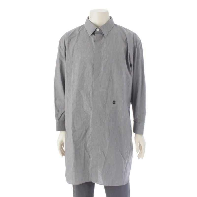 Dior Cotton CD Logo Embroidery Check Long Sleeve Shirt Mm5 A5313 Aaaa Gray