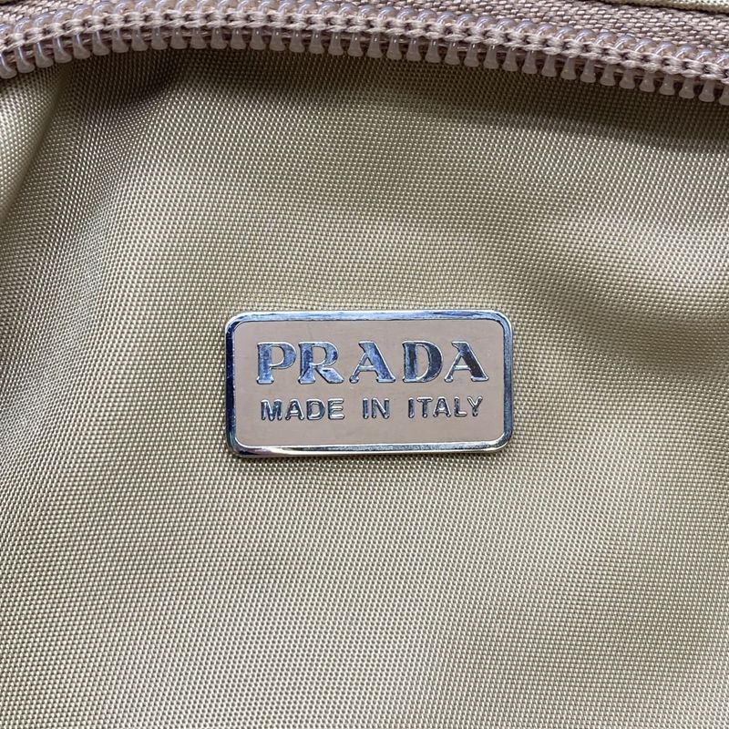 Prada Handbag Accessory Pouch Nylon Beige Ladies Men Vintage Fashion Gift