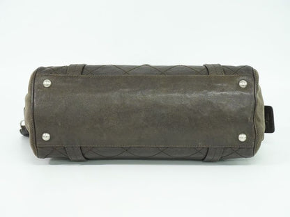 Authentic Chanel Caviar Skin Leather Canvas Shoulder Bag Tote Bag Brown Bag