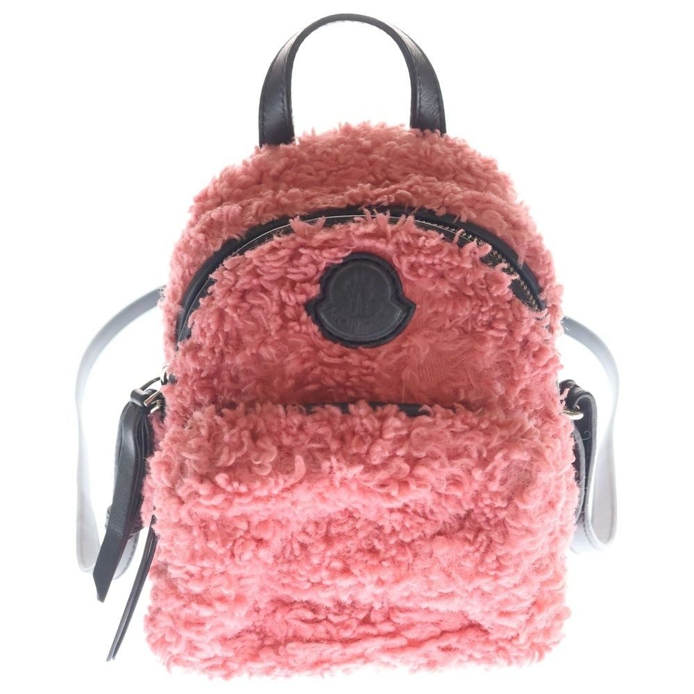 Moncler Fur Shoulder Bag with Logo Patch Pink
