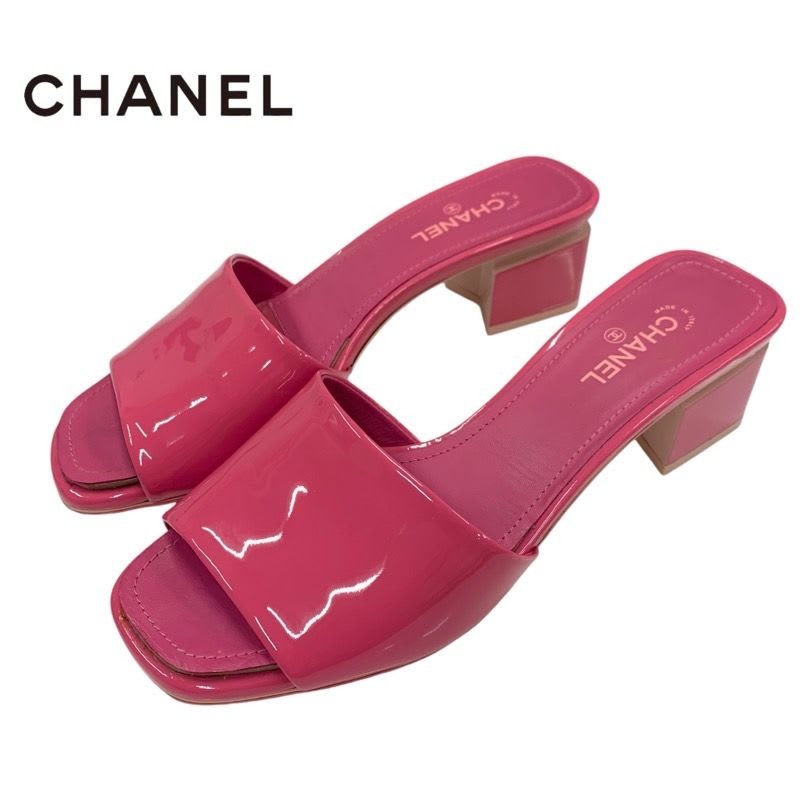 Chanel Sandals Shoes Patent Pink Mule Coco Mark