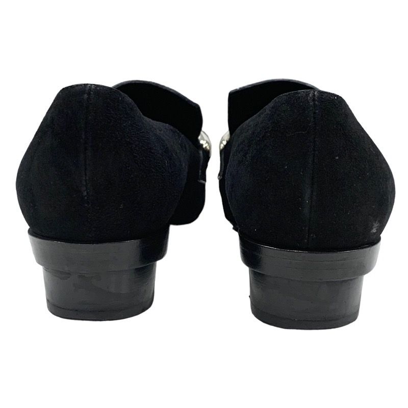 Hermes Loafers Leather Shoes Suede Black Silver Round Studs Flat Shoes