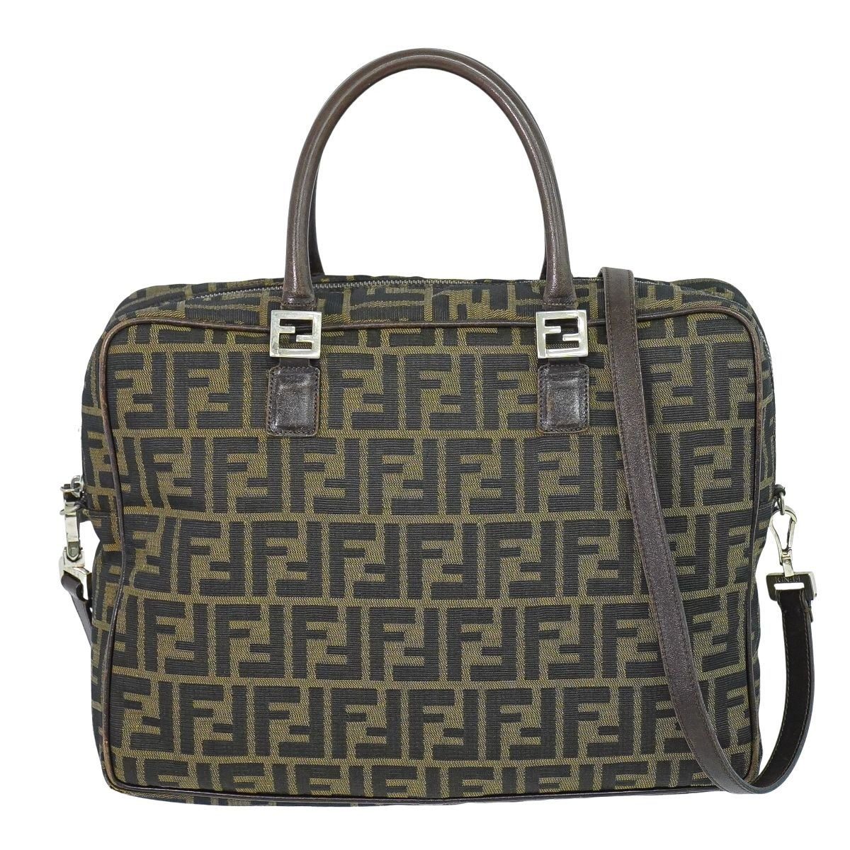 Fendi Zucca 2-Way Business Shoulder Bag Canvas Brown