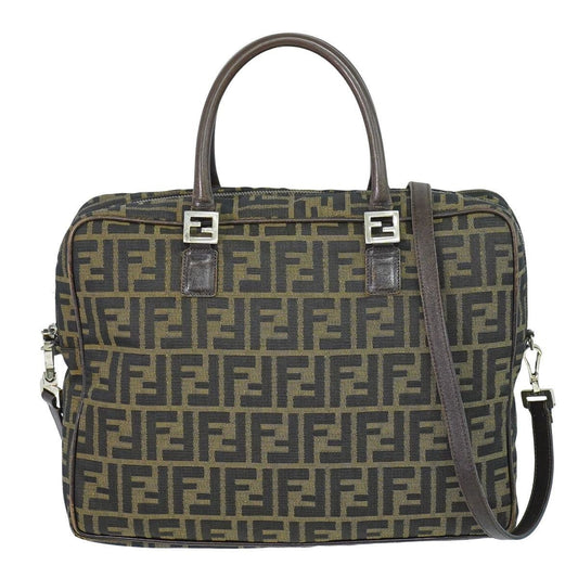 Fendi Zucca 2-Way Business Shoulder Bag Canvas Brown