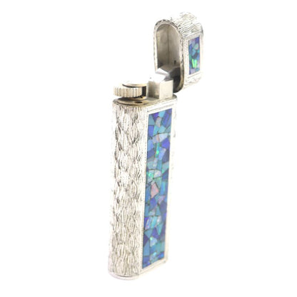 Cartier Oval Opal Mosaic Outer Jacket Roller Gas Lighter Silver Blue Men's