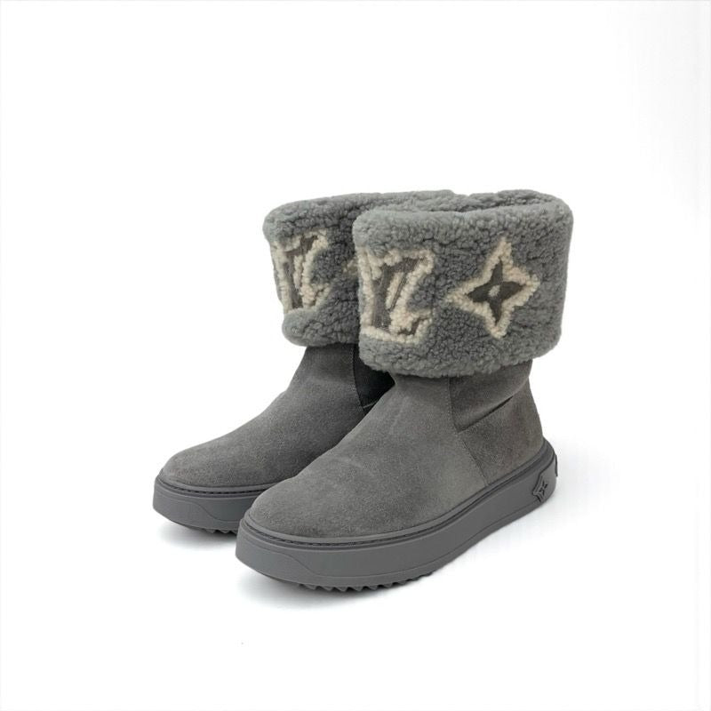 Louis Vuitton Snow Drop Line Monogram Short Boots Shoes Suede Mouton Gray Shearling