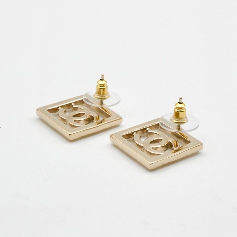 Chanel Earrings Earring Gold Coco Mark Square Matelasse Rhinestone