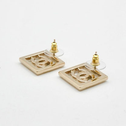 Chanel Earrings Earring Gold Coco Mark Square Matelasse Rhinestone