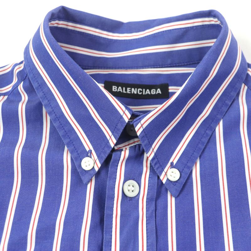 Balenciaga 21SS 642265 100% Cotton Stripe Logo Embroidery Oversized Long